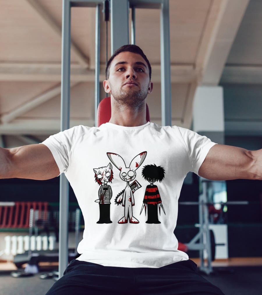 Bloody Max And Friends Horror Icons With Chainsaw And Knives T-Shirt