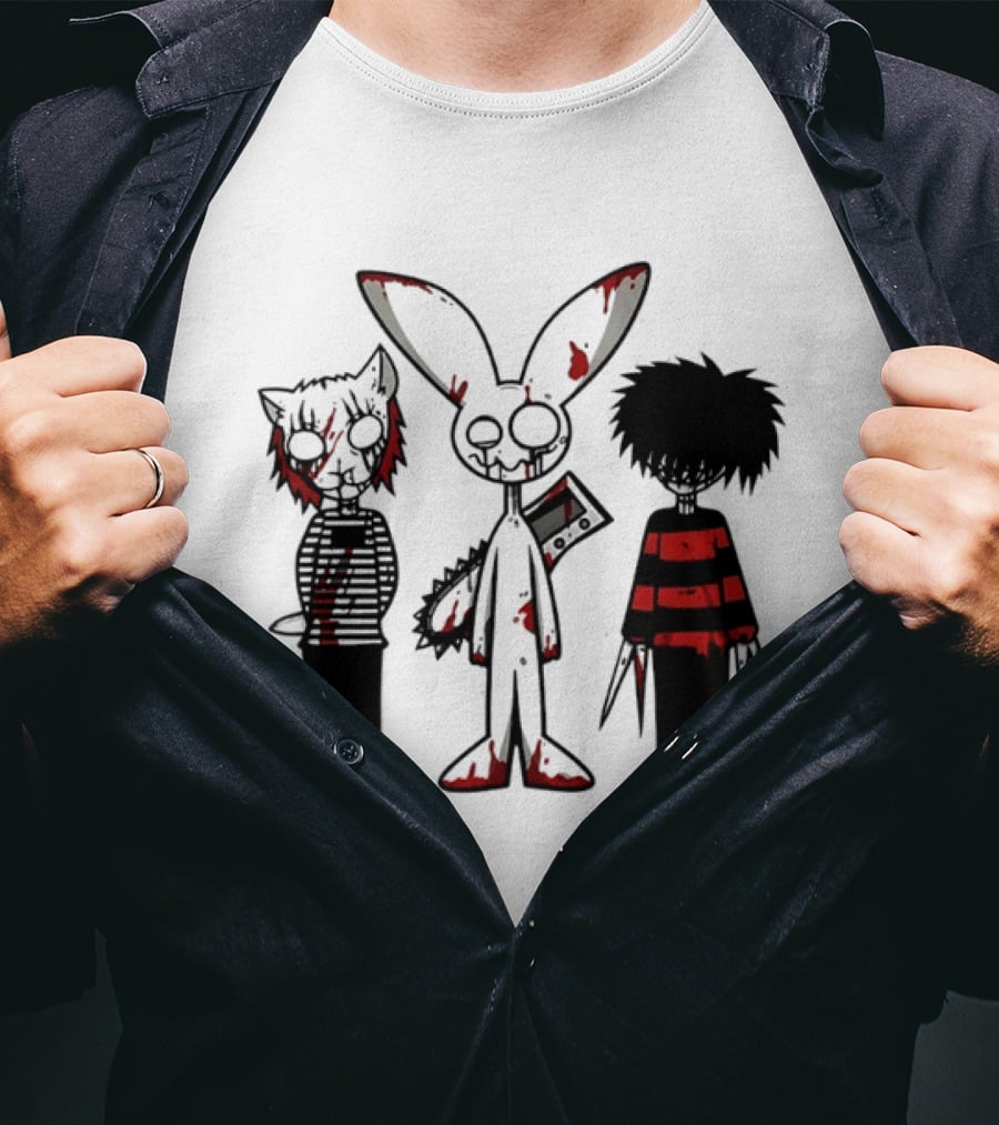 Bloody Max And Friends Horror Icons With Chainsaw And Knives T-Shirt