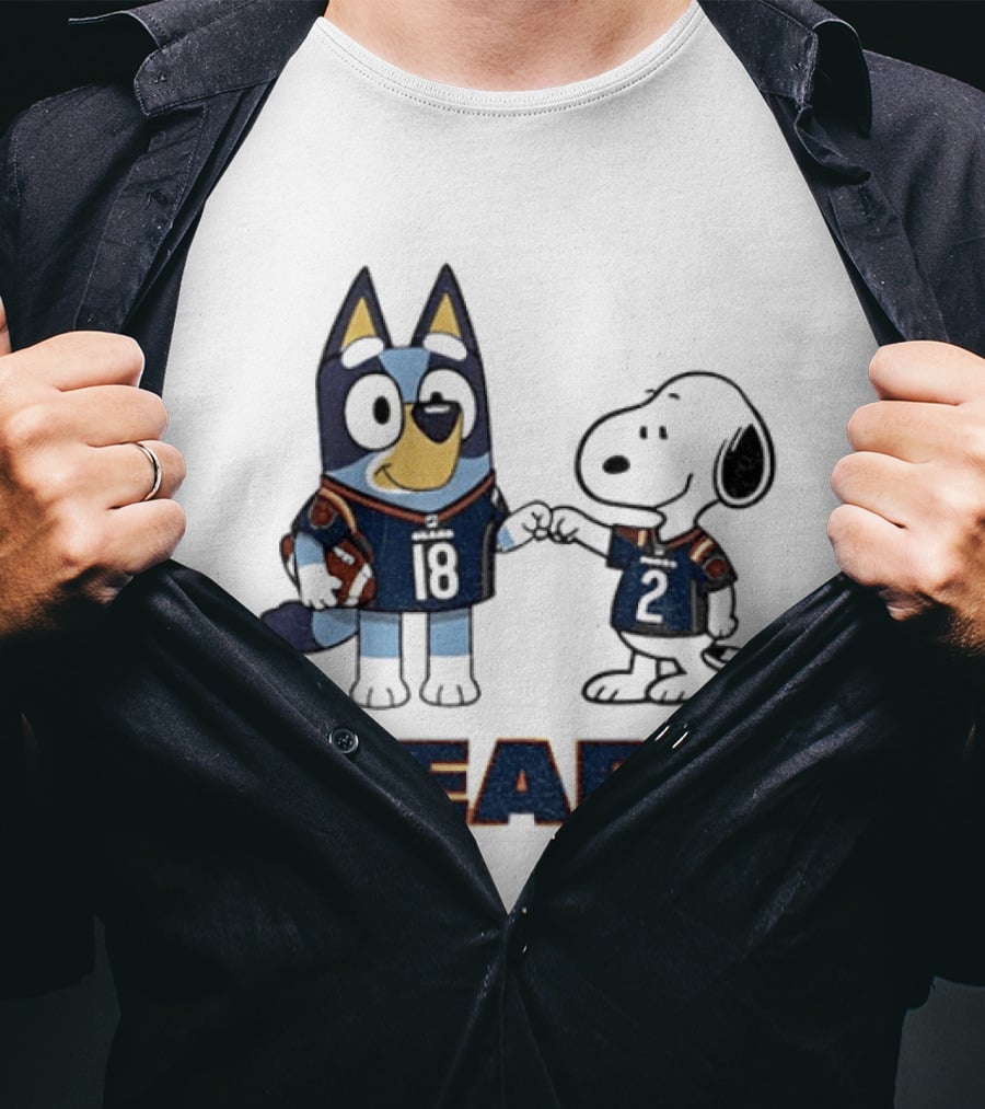 Bluey And Snoopy Chicago Bears Football Team Friends T-Shirt
