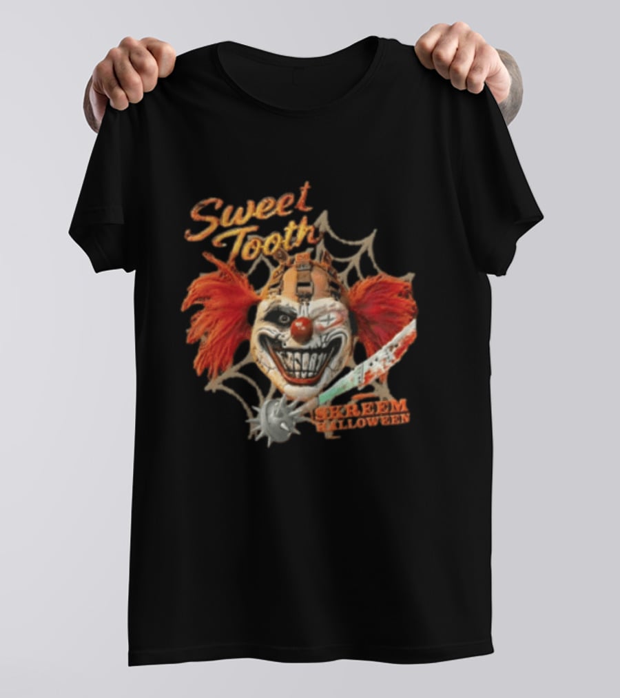 Sweet Tooth Skreem Halloween Evil Clown Mask Red Hair T-Shirt
