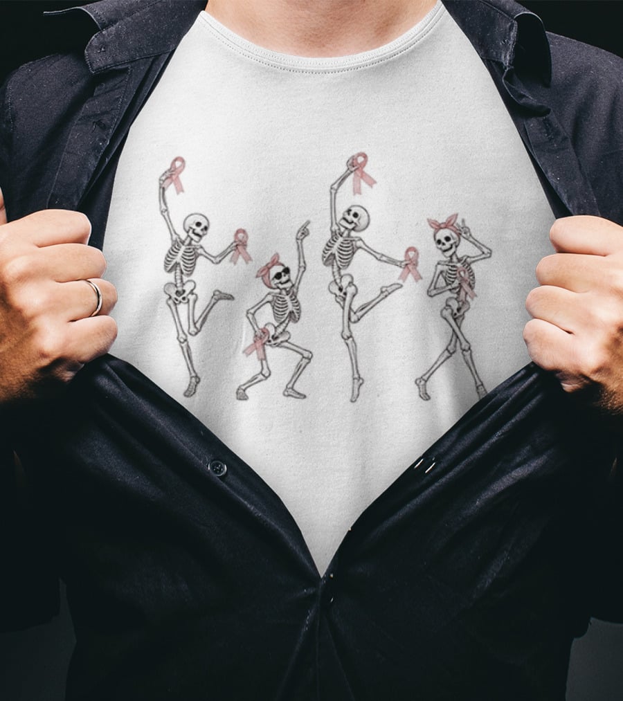 Breast Cancer Awareness Skeleton Ribbon Dance T-Shirt
