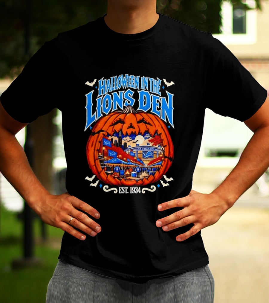 Halloween In The Lions Den Ford Field Detroit Lions Est 1934 T-Shirt