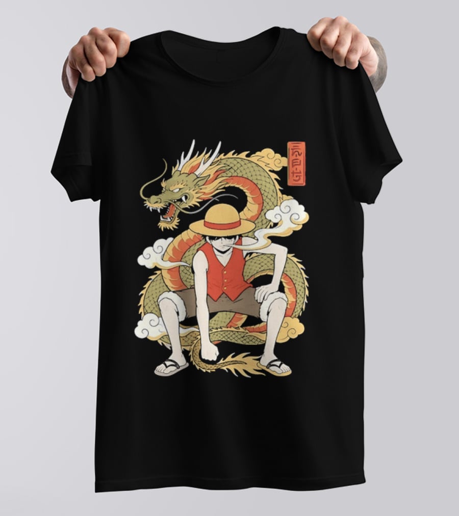 Monkey D Luffy With Dragon And Kanji One Piece Anime T-Shirt