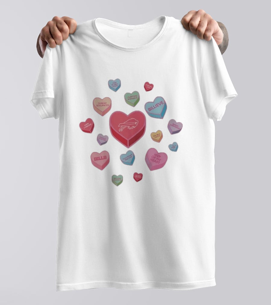 Buffalo Bills Valentine Hearts Love At First Down Sunday Soulmates MVP Of My Heart BILLIeve T-Shirt