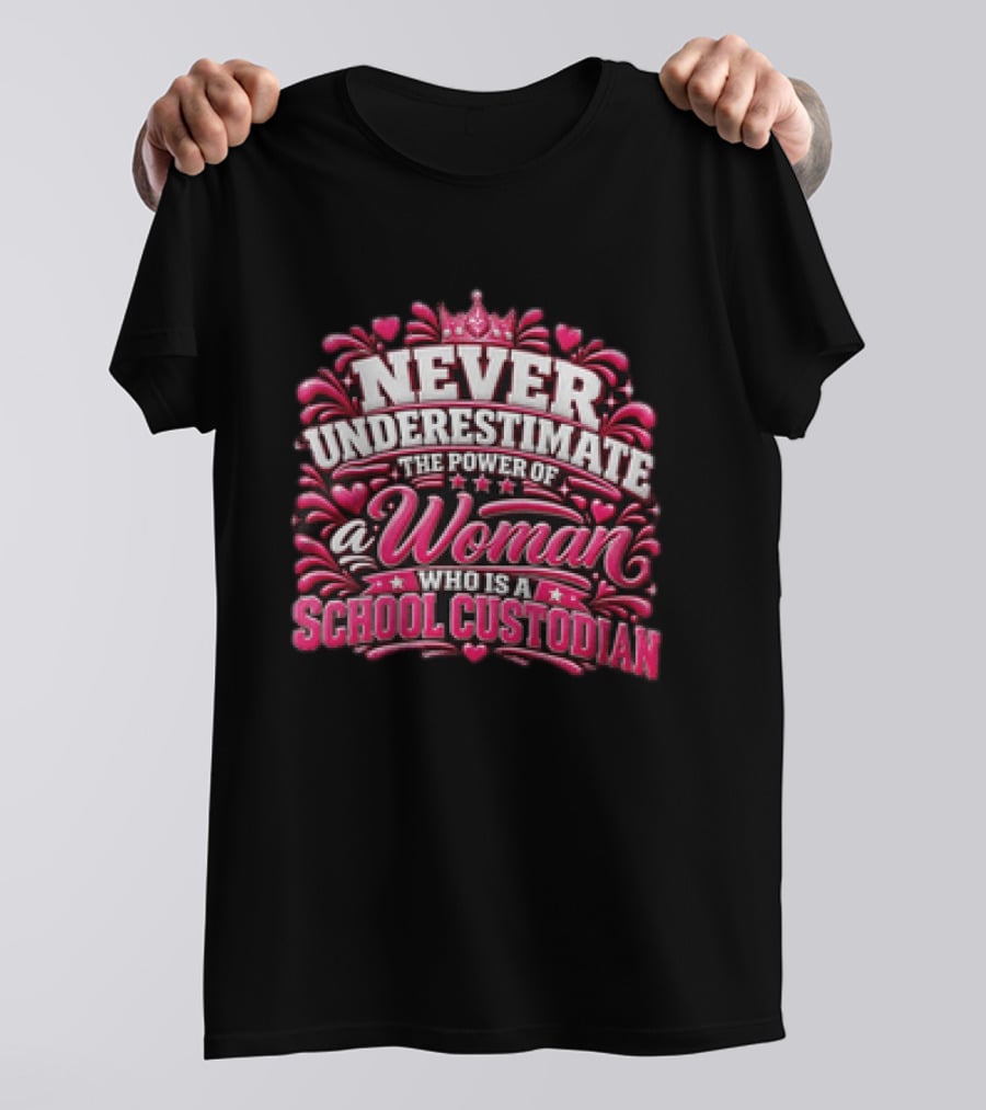 Never Underestimate The Power Of A Woman Who Is A School Custodian T-Shirt