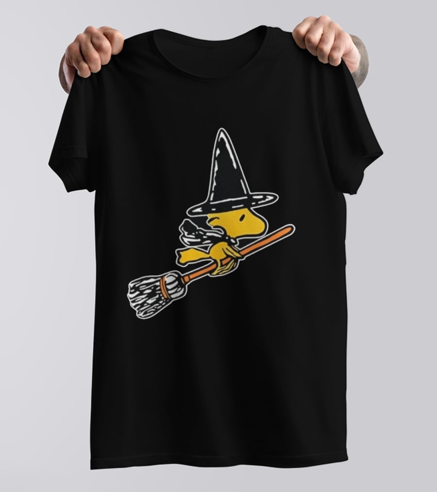 Woodstock Peanuts Halloween Witch Flying On Broomstick T-Shirt