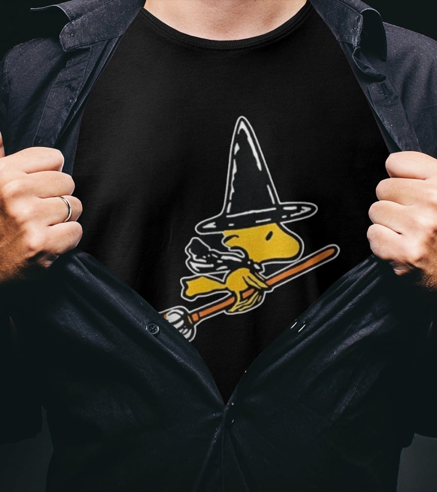 Woodstock Peanuts Halloween Witch Flying On Broomstick T-Shirt