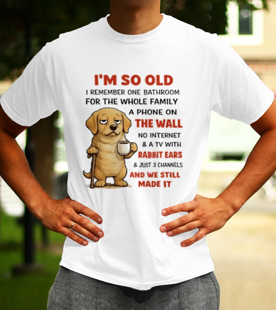 I'm So Old Golden Retriever One Bathroom Phone On The Wall Rabbit Ears TV T-Shirt