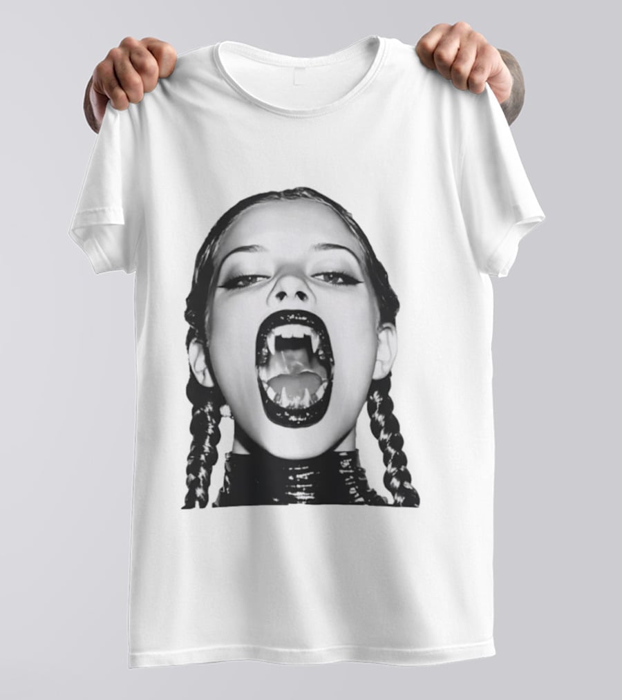 Gothic Vampire Fangs Black And White Horror Aesthetic T-Shirt