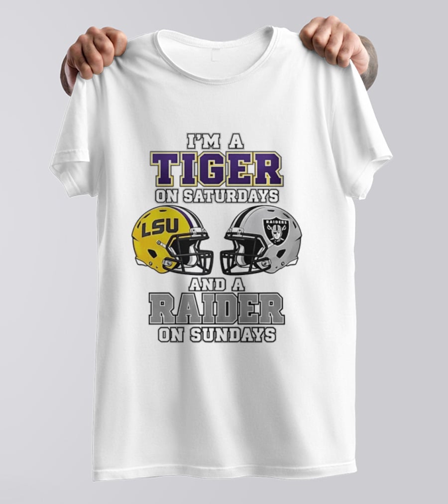 LSU Tiger On Saturdays Raider On Sundays Football Fan Helmets T-Shirt