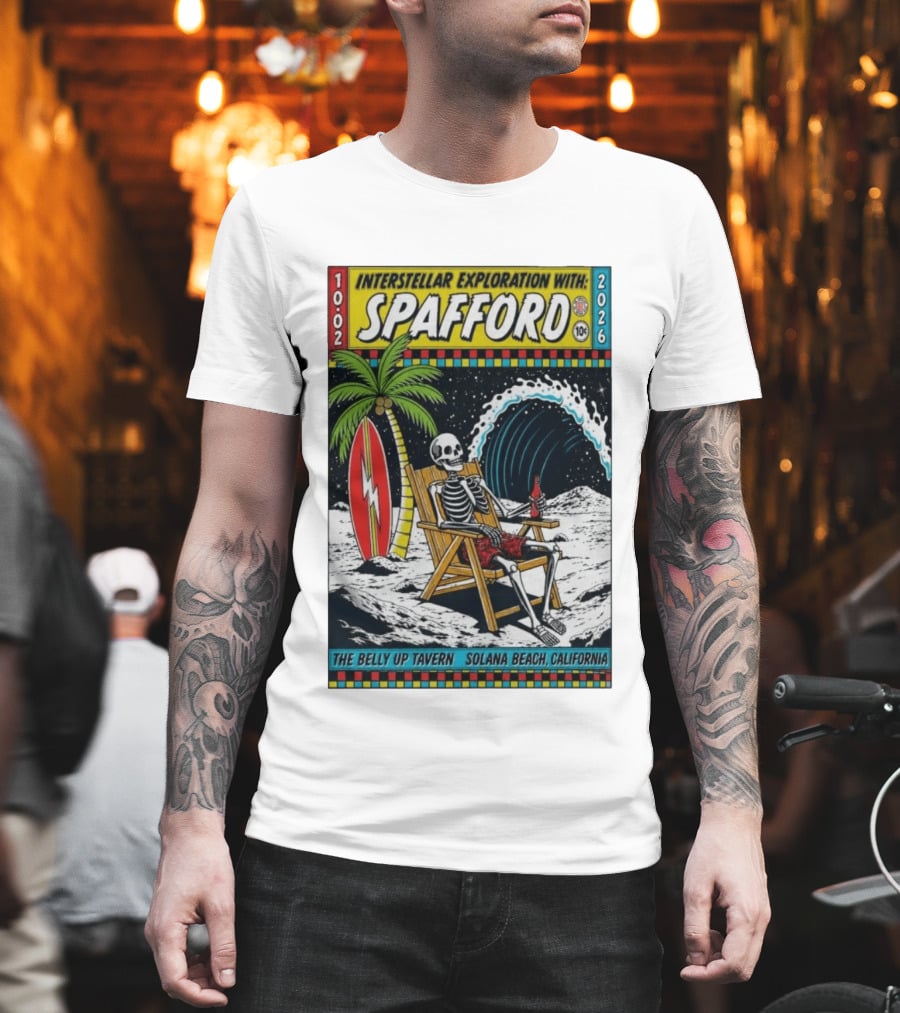 Interstellar Exploration With Spafford Skeleton Surfing At The Belly Up Tavern Solana Beach California October 2 2026 T-Shirt