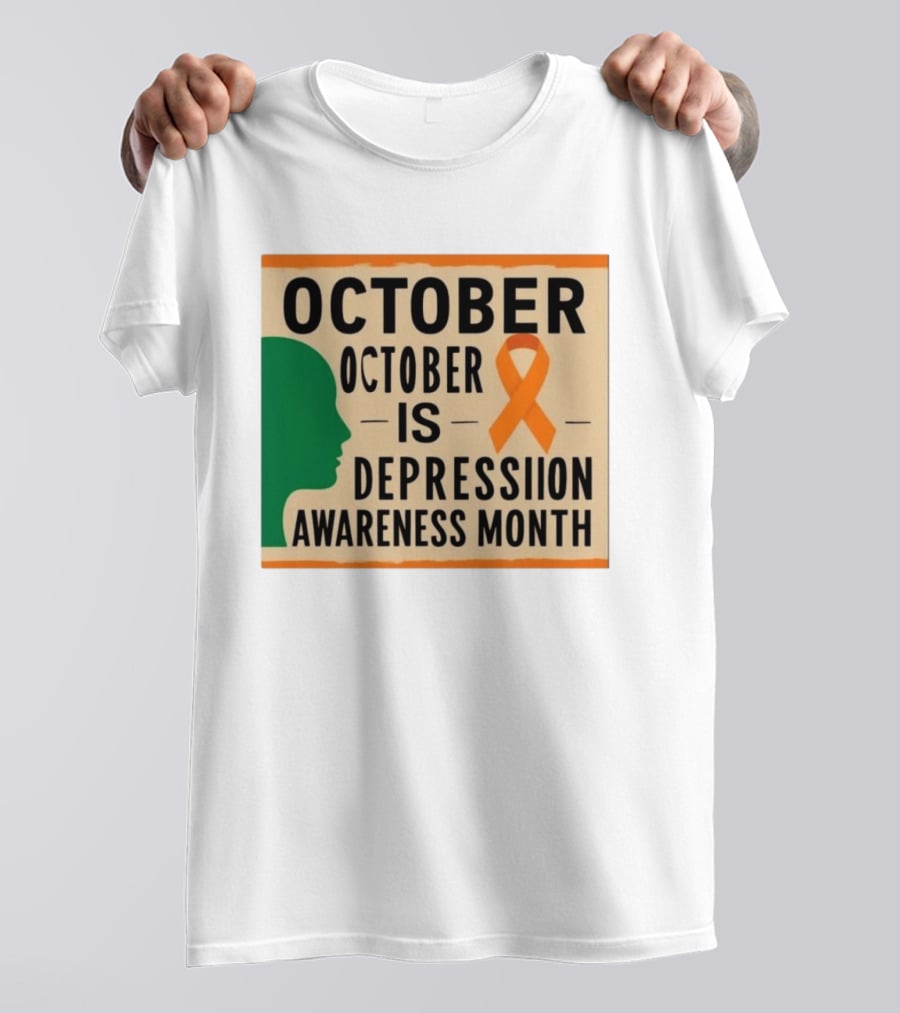 October Depression Awareness Month Orange Ribbon T-Shirt