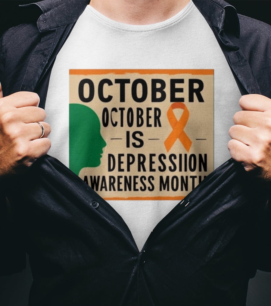 October Depression Awareness Month Orange Ribbon T-Shirt