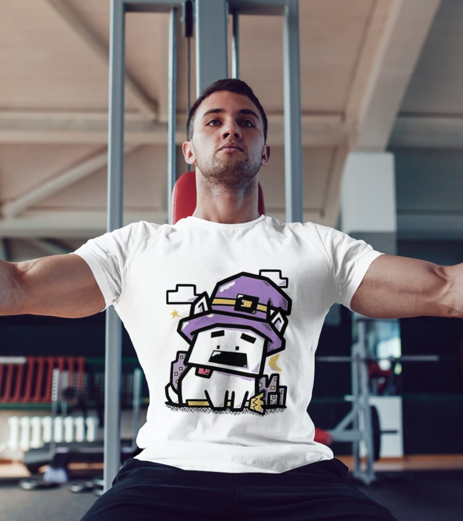 Pixel Cat Wearing Witch Hat Cute Halloween 8 Bit T-Shirt