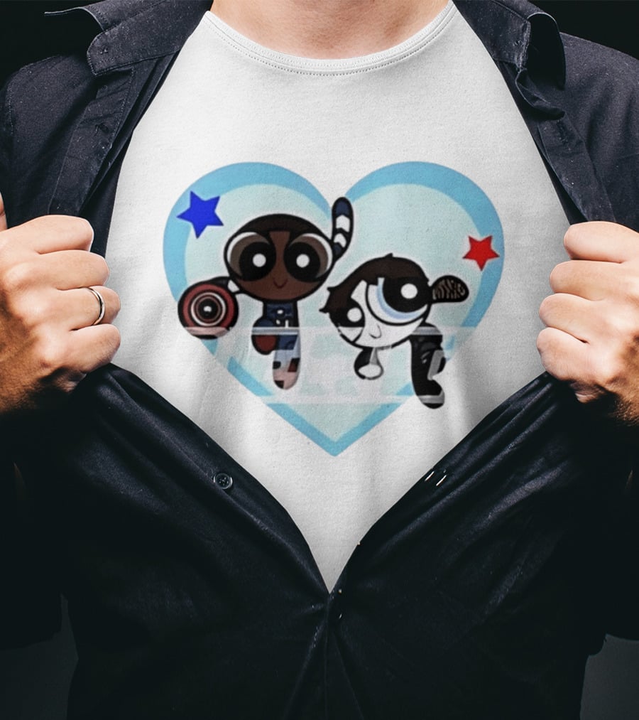 Powerpuff Girls Captain America Winter Soldier Heart Stars T-Shirt