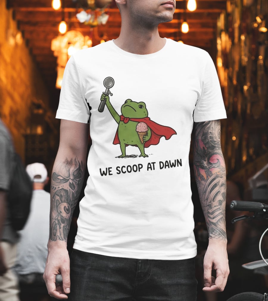 We Scoop At Dawn Frog With Ice Cream Cone And Red Cape T-Shirt