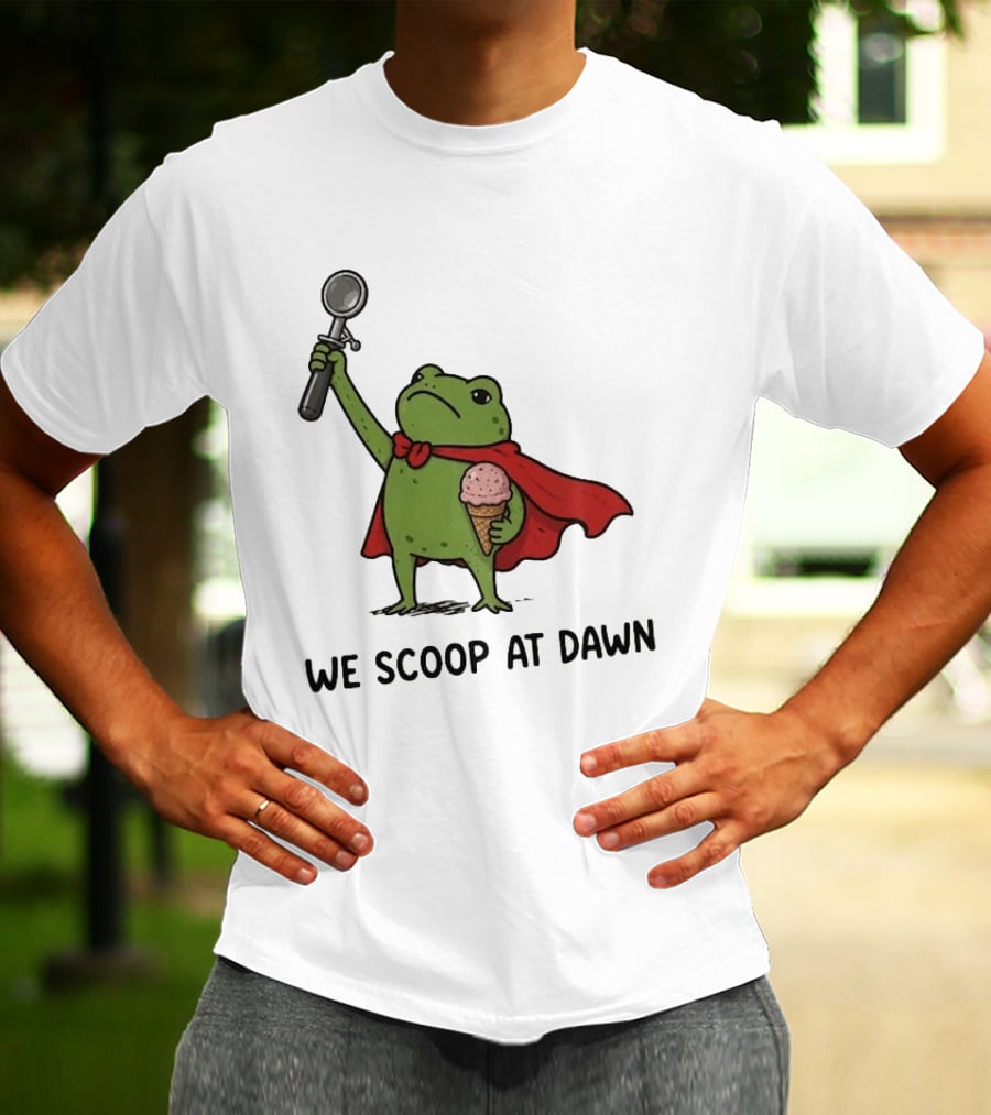 We Scoop At Dawn Frog With Ice Cream Cone And Red Cape T-Shirt