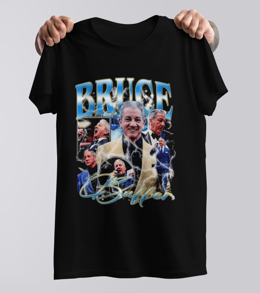 Bruce Buffer It's Time Fight Night Blue Gold Montage T-Shirt
