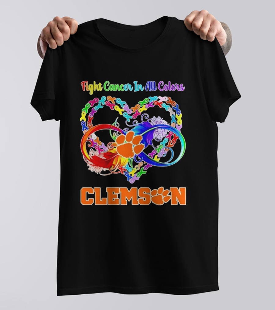 Clemson Fight Cancer In All Colors Infinity Heart Ribbon T-Shirt