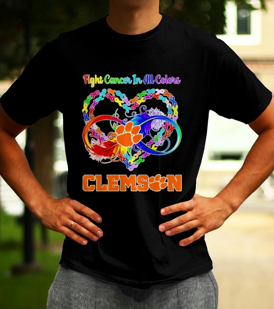 Clemson Fight Cancer In All Colors Infinity Heart Ribbon T-Shirt
