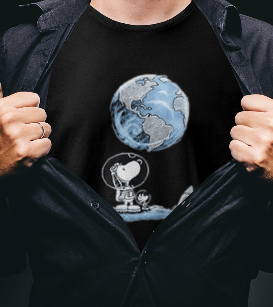 Snoopy And Woodstock Astronauts So Far Away With Earth And Rocket T-Shirt