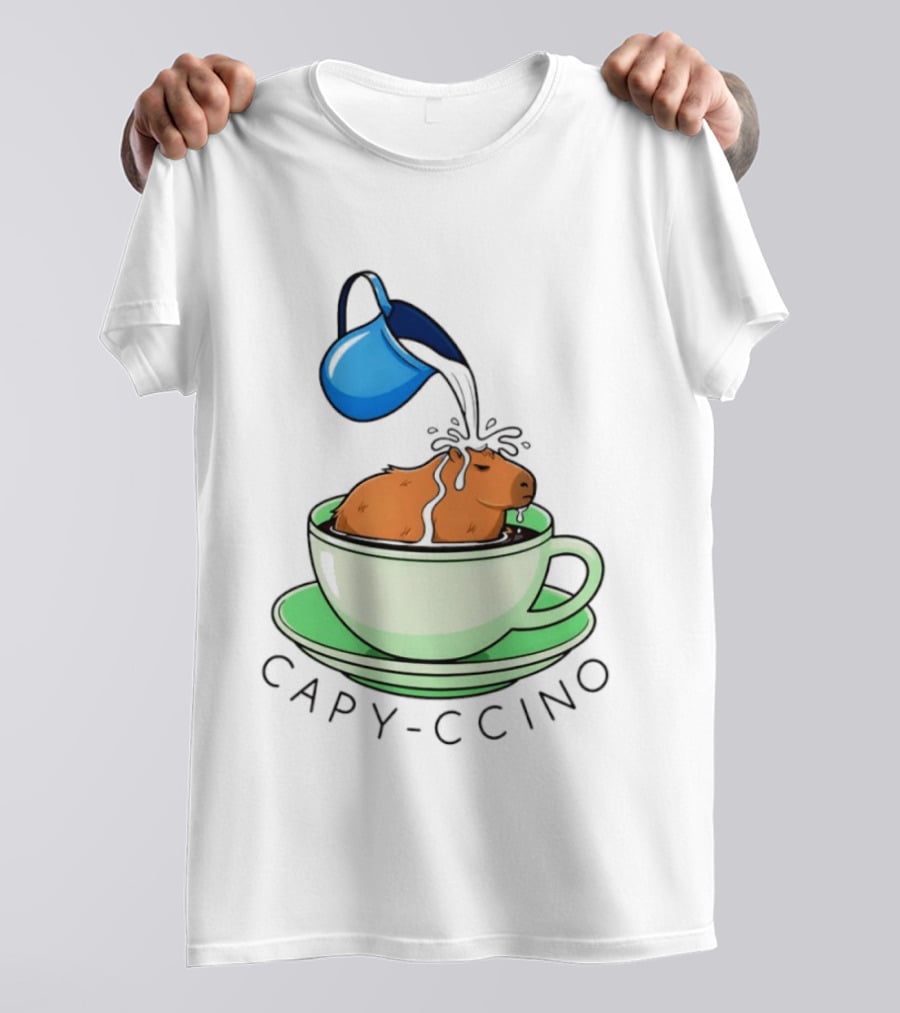 Capybara Coffee Capy Ccino In A Cup With Cappuccino Pouring Scene T-Shirt