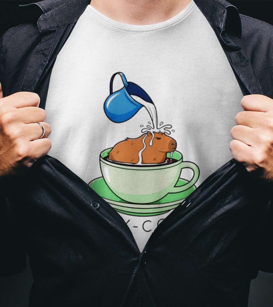 Capybara Coffee Capy Ccino In A Cup With Cappuccino Pouring Scene T-Shirt