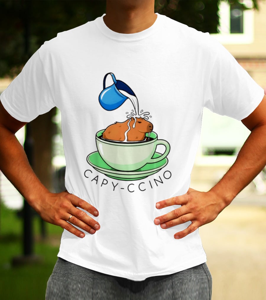 Capybara Coffee Capy Ccino In A Cup With Cappuccino Pouring Scene T-Shirt