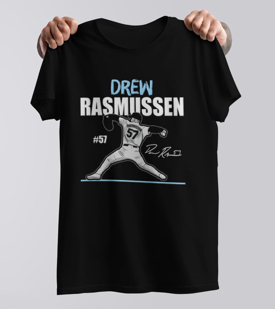 Drew Rasmussen #57 Tampa Bay Rays Pitcher Signature T-Shirt
