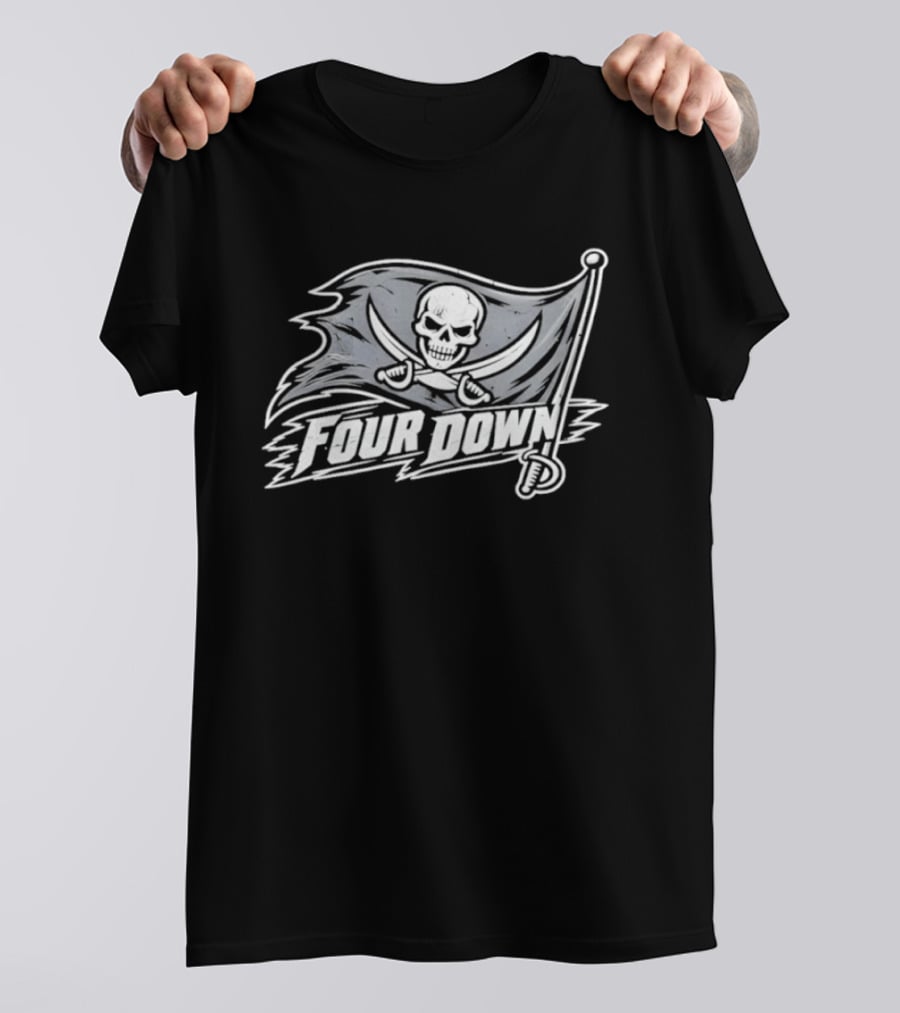 Four Down Football Skull Crossbones Flag T-Shirt