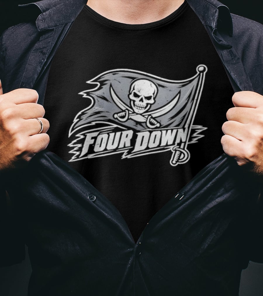 Four Down Football Skull Crossbones Flag T-Shirt