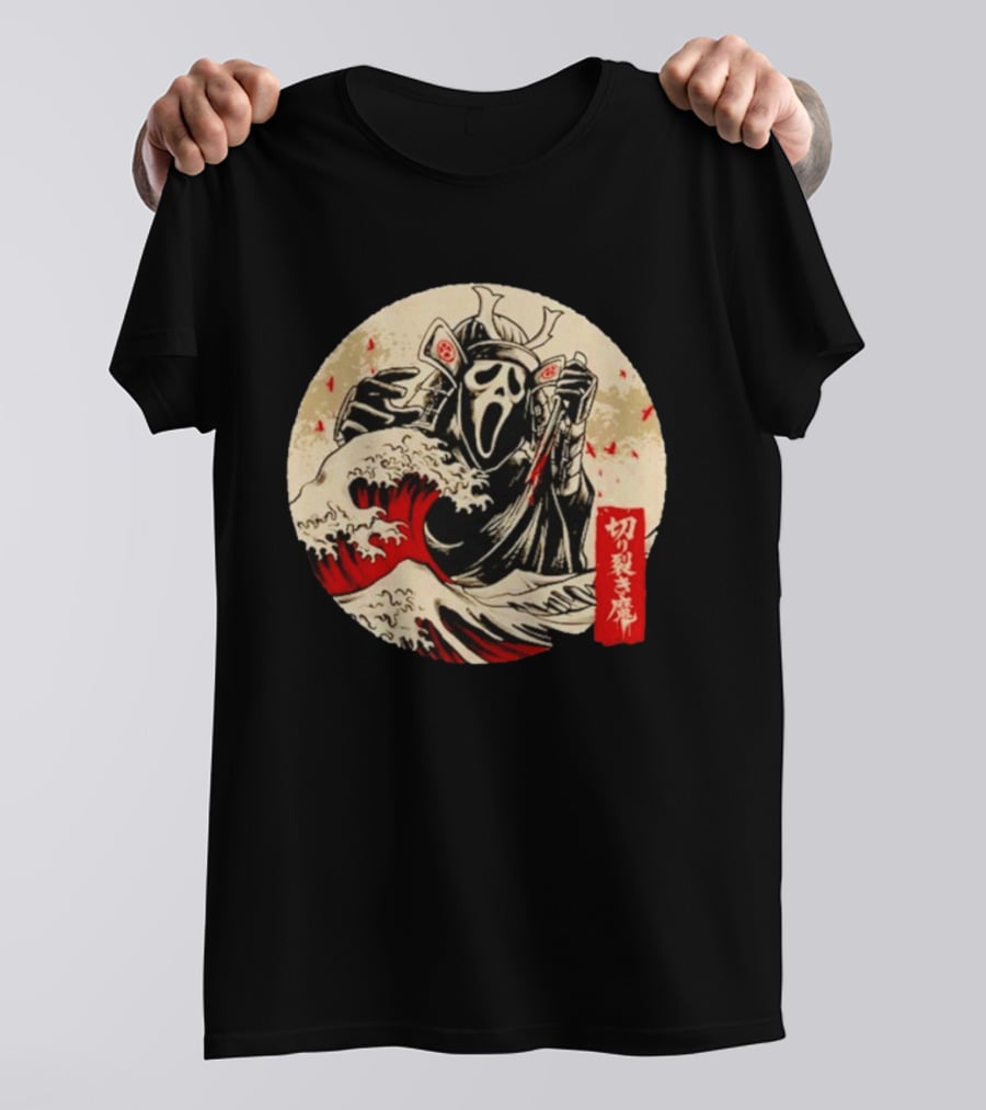Ghostface Samurai Wave Kanagawa Faceless Assassin Japanese Kanji T-Shirt