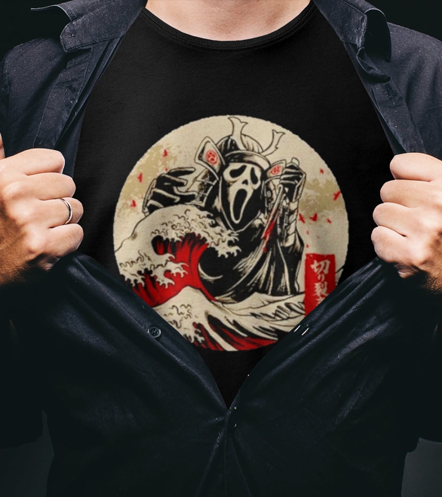 Ghostface Samurai Wave Kanagawa Faceless Assassin Japanese Kanji T-Shirt