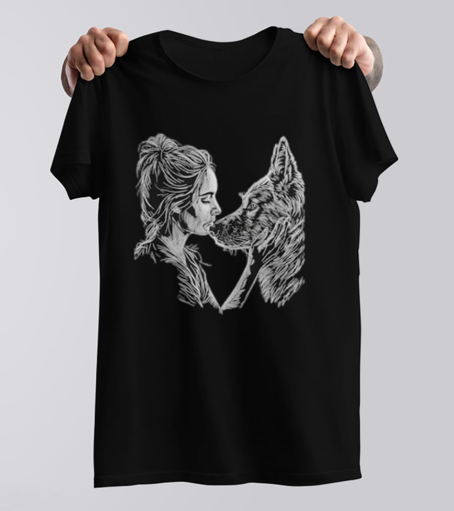 Girl And German Shepherd Dog Line Pet Artful Connection T-Shirt
