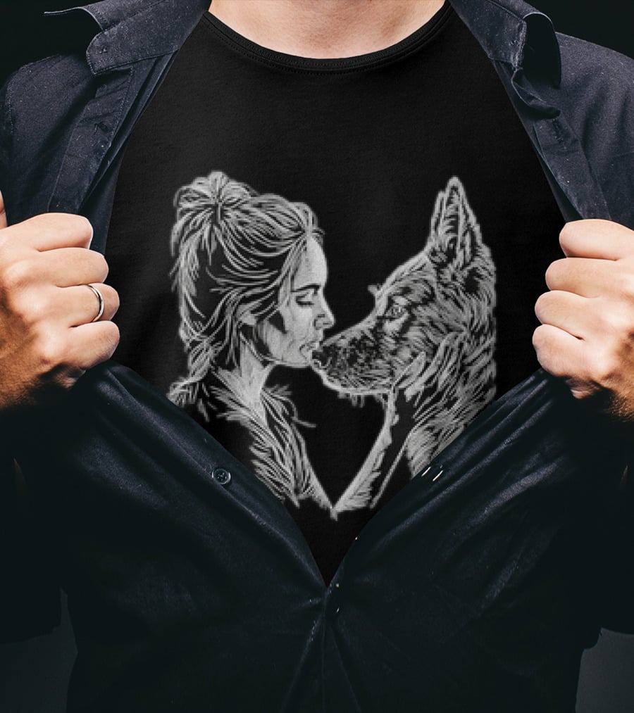 Girl And German Shepherd Dog Line Pet Artful Connection T-Shirt