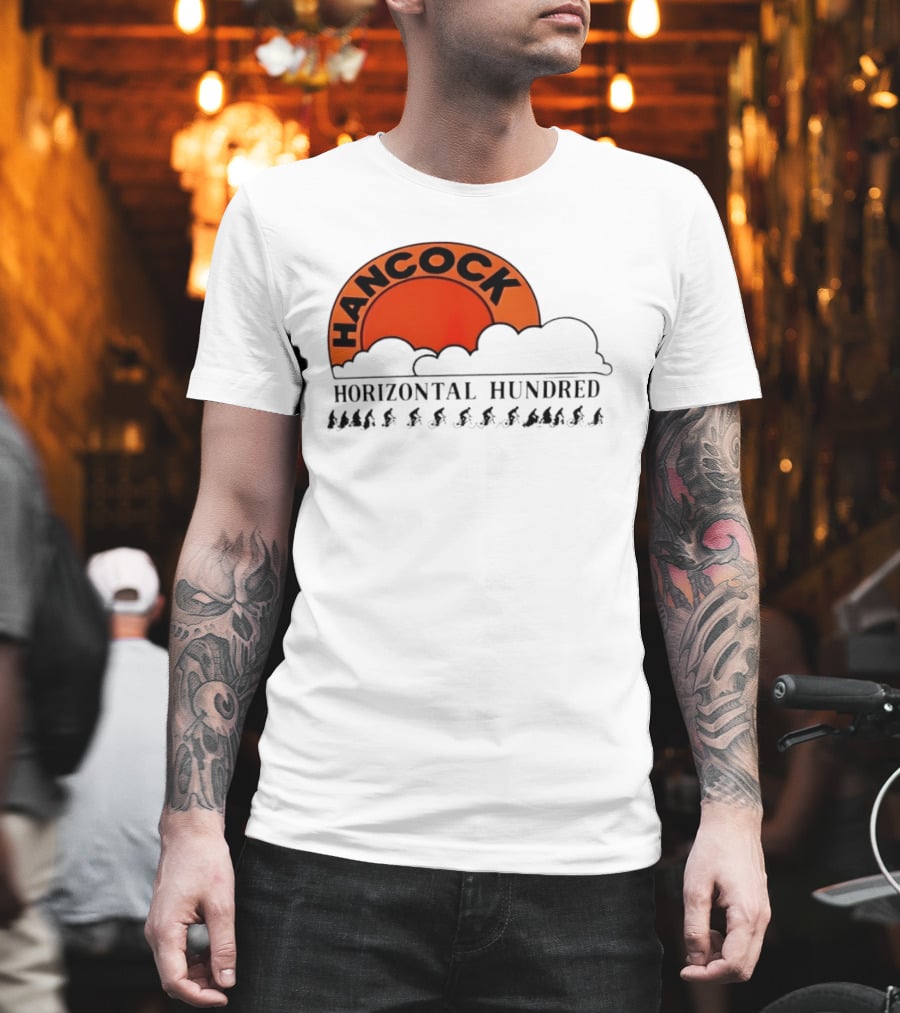 Hancock Horizontal Hundred Cycling Event Logo With Orange Sun And Cyclists T-Shirt