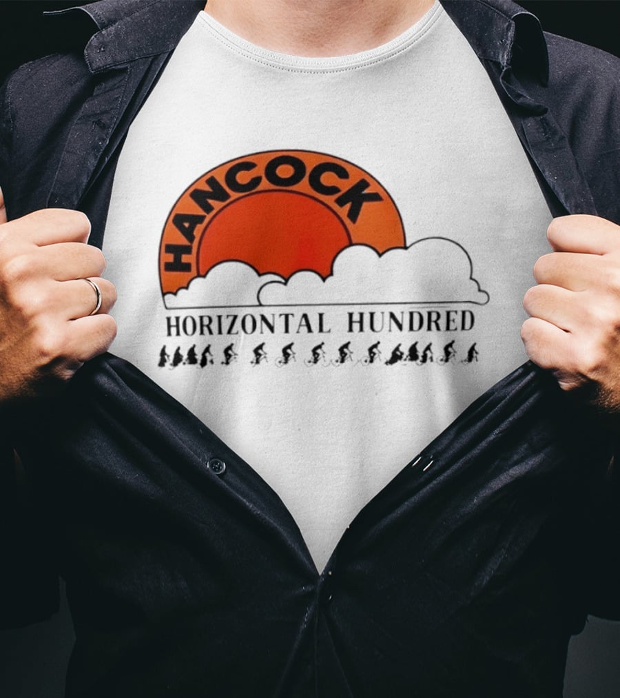 Hancock Horizontal Hundred Cycling Event Logo With Orange Sun And Cyclists T-Shirt