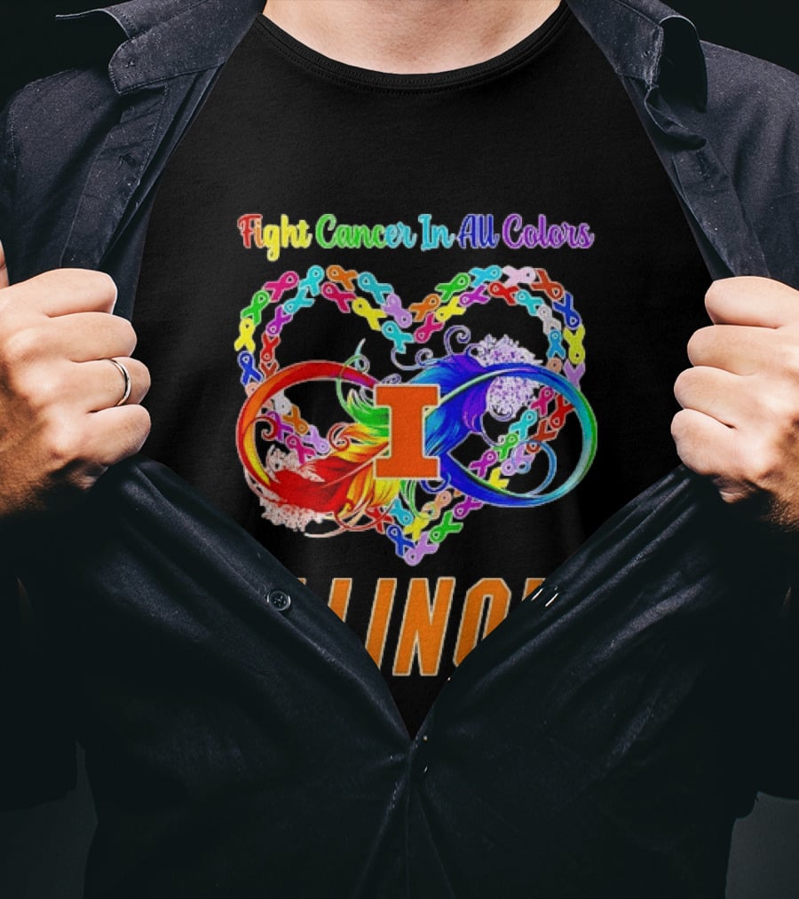 Illinois Fight Cancer In All Colors Heart Ribbon T-Shirt