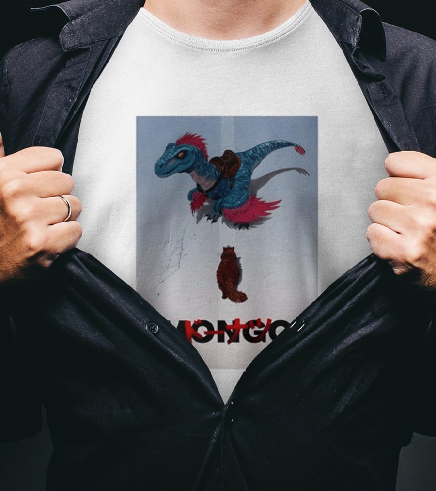 Mongo The Raptor Dinosaur And Cat Fantasy Adventure T-Shirt