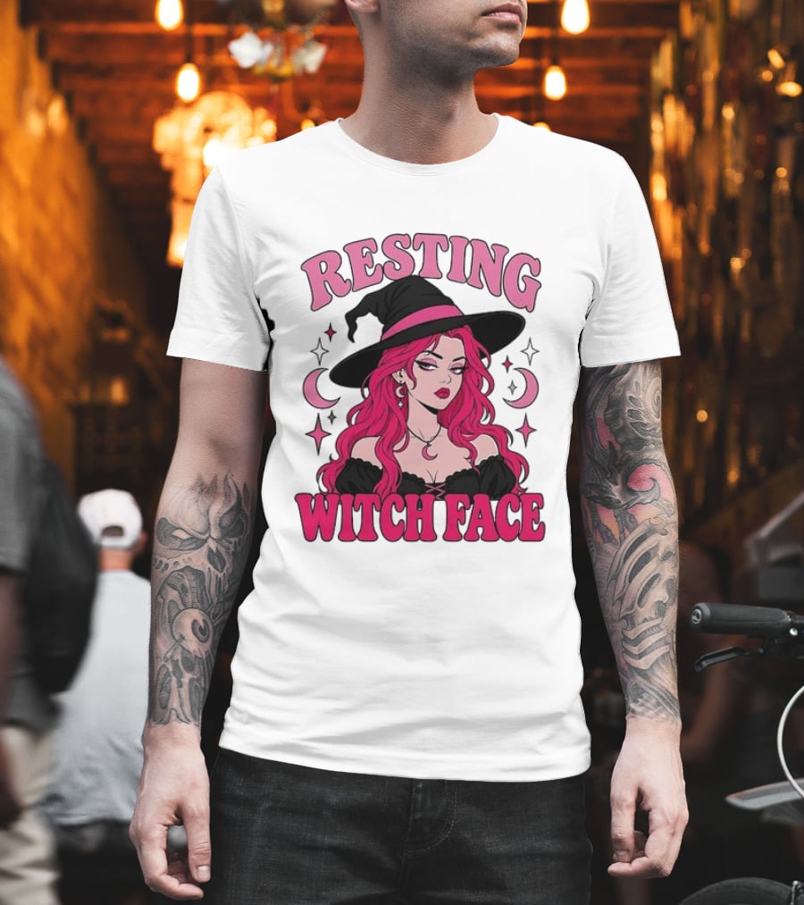 Resting Witch Face Pink Witch Hat Halloween Aesthetic T-Shirt