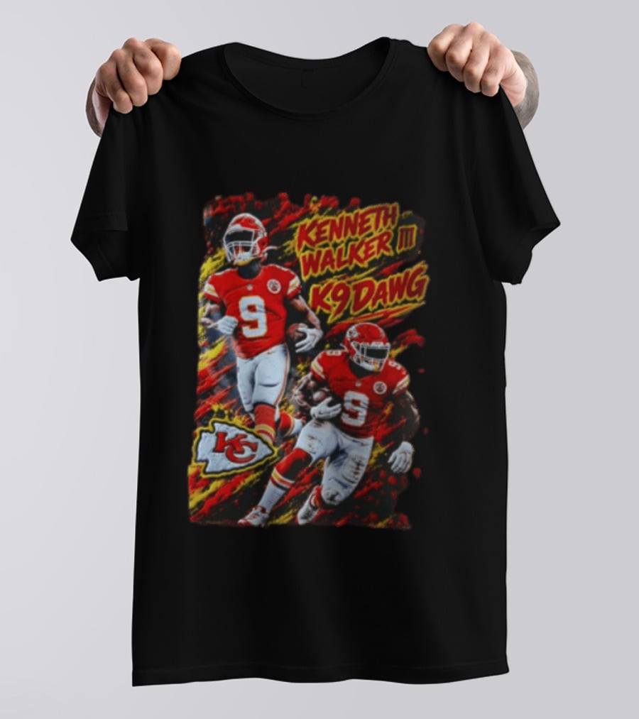 Kansas City Chiefs Kenneth Walker III K9 Dawg 9 Red Gold Football Team Fan Gear T-Shirt