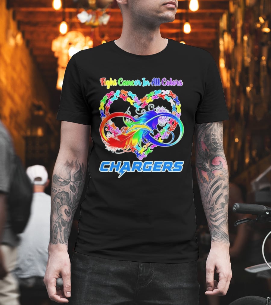 Fight Cancer In All Colors Los Angeles Chargers Infinity Heart T-Shirt