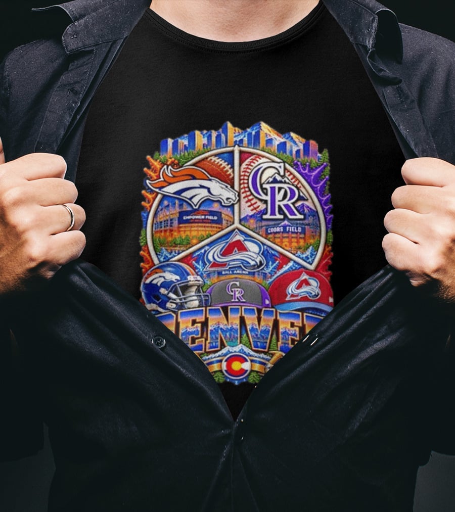 Denver Broncos Colorado Rockies Colorado Avalanche Empower Field Coors Field Ball Arena Stadiums Mashup T-Shirt