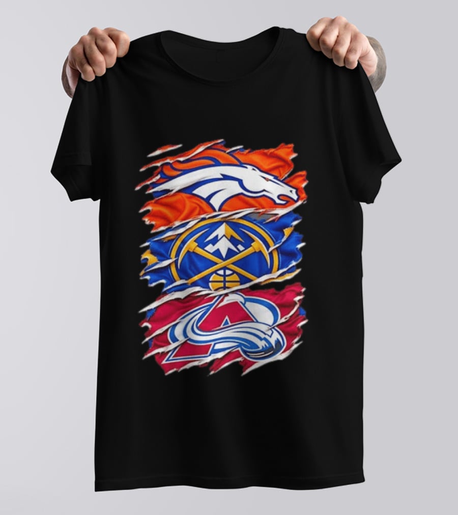 Denver Broncos X Denver Nuggets NBA X Colorado Avalanche NHL Logos Inside Me T-Shirt