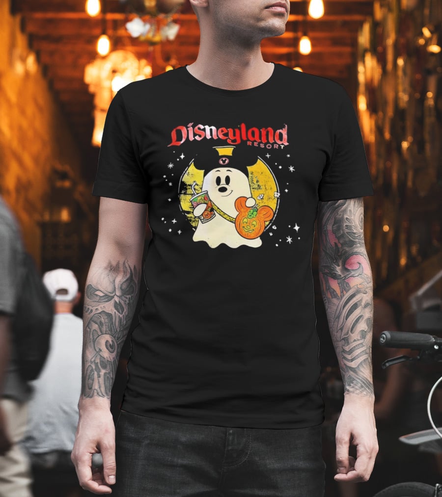 Distressed Disneyland Resort Mickey Mouse Ghost Halloween T-Shirt