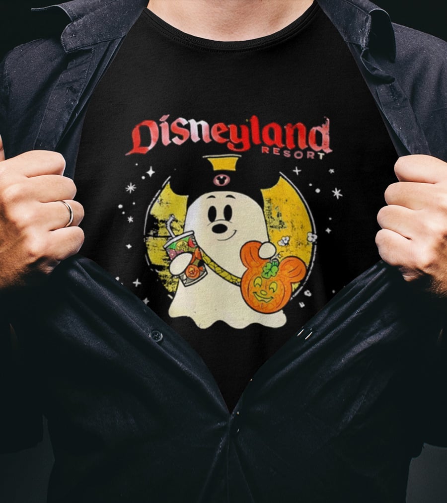 Distressed Disneyland Resort Mickey Mouse Ghost Halloween T-Shirt