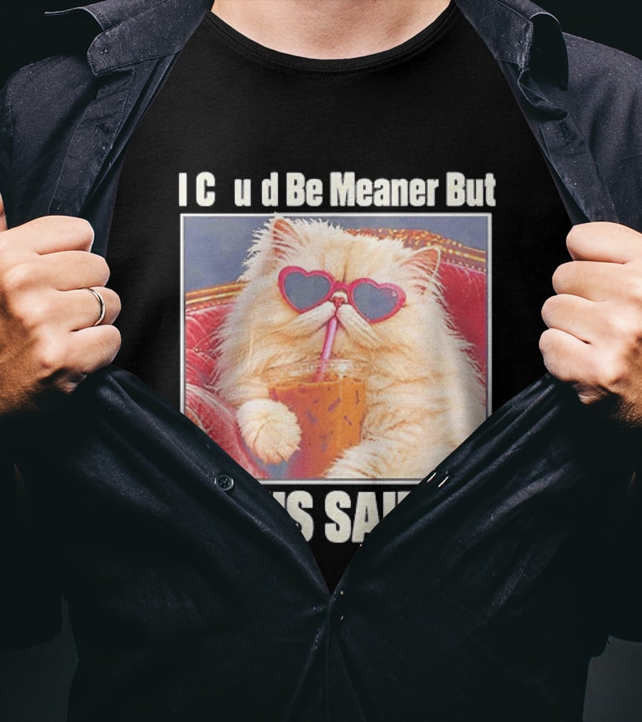 I Could Be Meaner But Jesus Said No Cat Heart Sunglasses T-Shirt