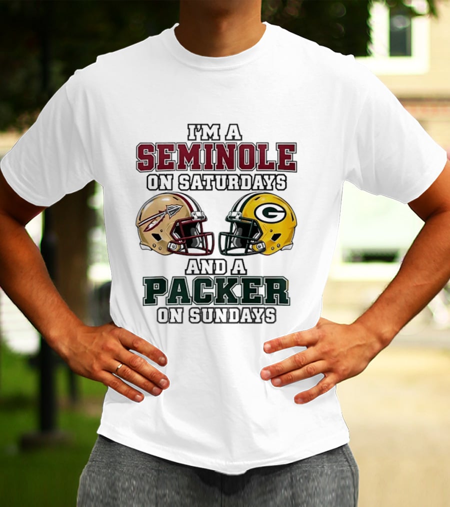 I'm A Seminole On Saturdays And A Packer On Sundays Football Helmets T-Shirt