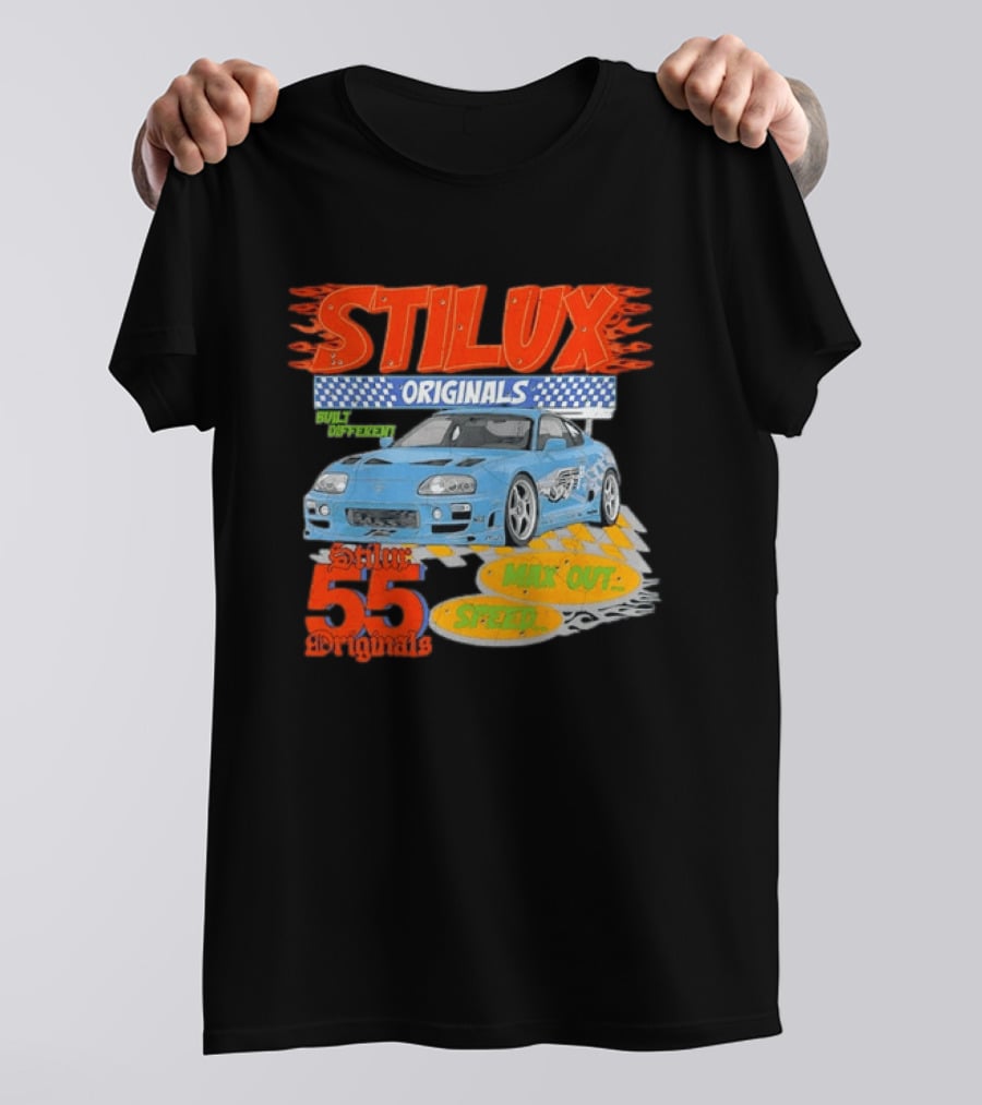 Stilux Originals Built Different Max Out Speed 55 Light Blue Sports Car Racing T-Shirt