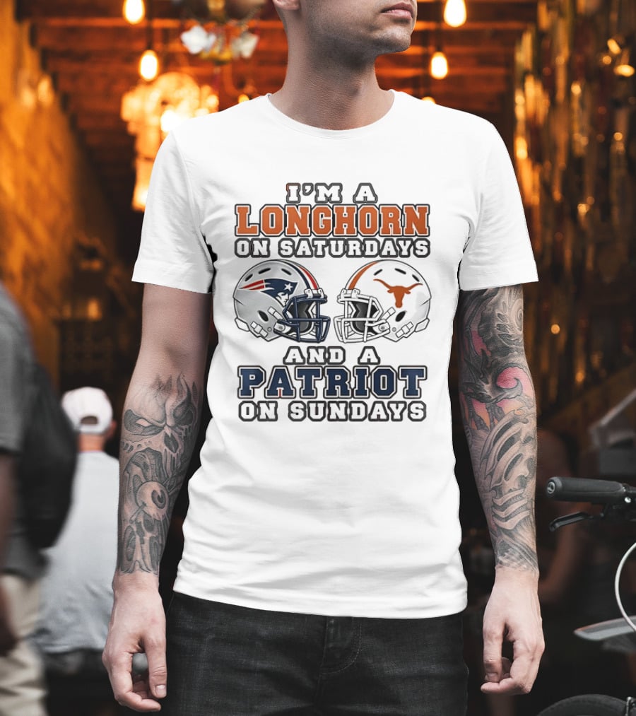 Texas Longhorns Saturdays New England Patriots Sundays Helmets 2026 T-Shirt